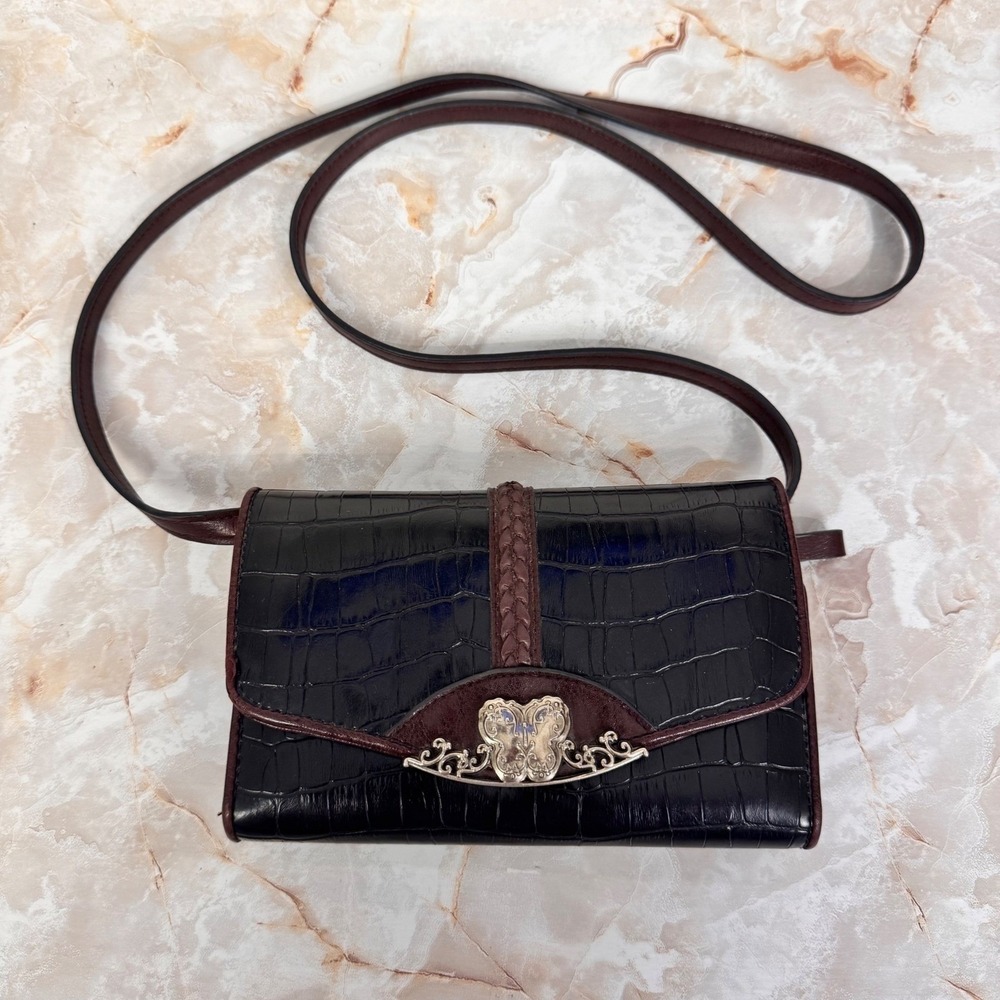Bueno Crossbody Wallet‎ Bag Womens Small Black Brown Faux Croc Embossed Western